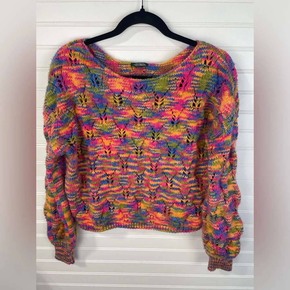Wild Fable Colorful Chinky Knitted Fun Sweater Size Large Girl Juniors GUC